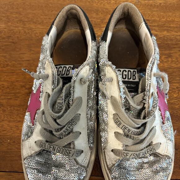 Golden Goose Shoes US 5 Size 35 Low Top Distressed Sequin Pink Star May Italy - Picture 8 of 15